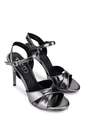Tamer Tanca Women's Genuine Leather Anthracite Heeled Shoes
