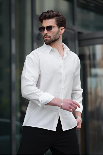 Madmext White Basic Long Sleeve Men's Shirt E6762
