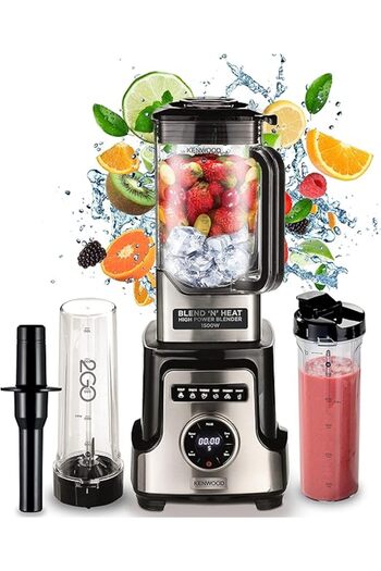 Kenwood خلاط كهربائي ممتاز، ١٥٠٠ واط، كأس سعة ٣ لتر، زجاجتان من العصائر، خاصية التسخين، ١٠ سرعات