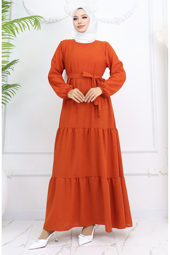 sefamerve Sofia Linen Sleeve Elastic Belted Dress 2023-03 Tile