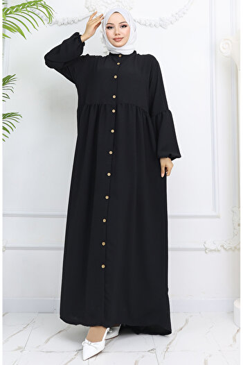sefamerve Aerobin Fabric Buttoned Dress 0045-01 Black