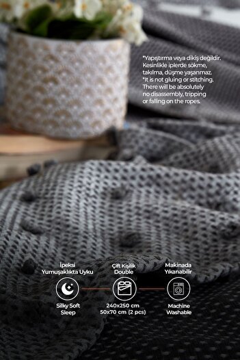 Evlen Home Collection Ash Pique Set (Bed Cover) Double Cotton 3 Pieces Soft Daily Gray