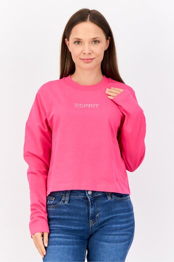 Esprit Women Crew Neck Long Sleeve Brand Logo Top, Fuchsia