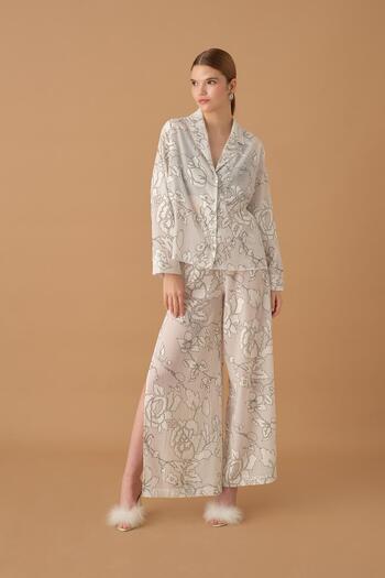 Pierre Cardin Women's Printed Pajama Set with Bralette - Lx.25237 Ivory