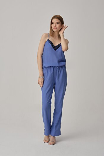 Pierre Cardin Vegan Ipek Kimonolu Kadın Pijama Takımı - Lx.25231 Blue