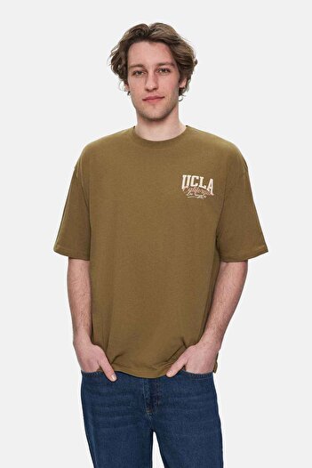 UCLA Aspen Dark Green Crew Neck Printed Oversize Men's Tshirt