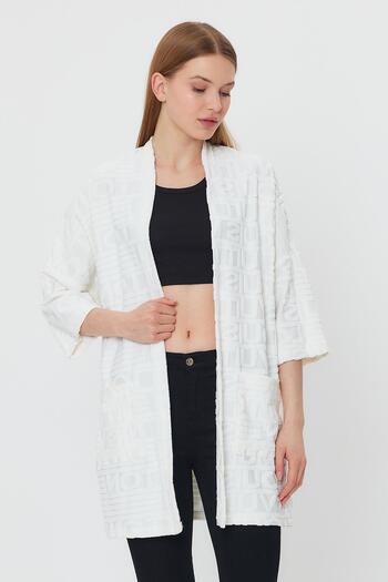 ALEXANDERGARDI Patterned Pocket Detailed Three Quarter Sleeve Women's Cardigan