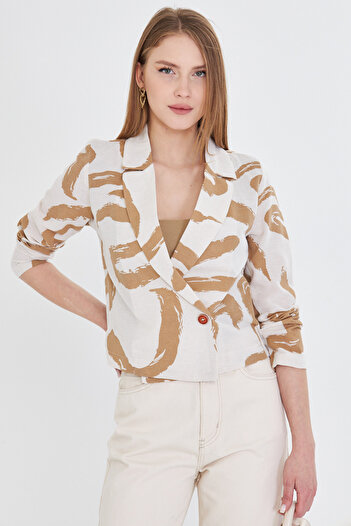 armonika Women's Mink Double Breasted Collar Patterned Crop Jacket Arm-24Y 001058