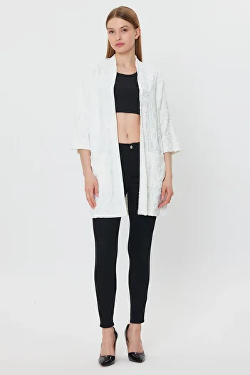ALEXANDERGARDI Patterned Pocket Detailed Three Quarter Sleeve Women's Cardigan