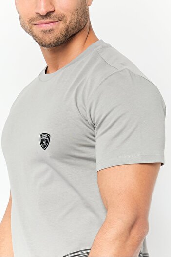 Lamborghini Men Crew Neck Short Sleeves Brand Logo T-Shirt, Grey