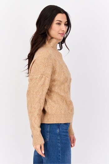Madison + Hudson Women Turtle Neck Knitted Sweater, Tan