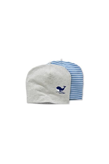 Tchibo Baby Cap 2pcs, Grey and Blue Combo