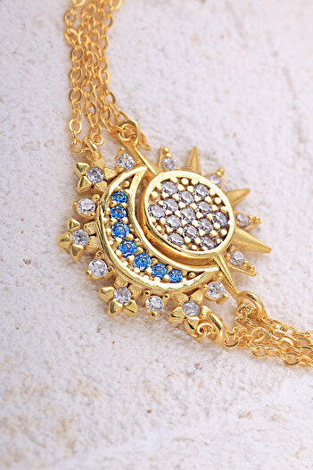 Lucente Jewellery Luxury Serisi Işıklı Hediye Kutulu 925 Ayar Altın Gümüş Kaplama Solara & Luna Bileklik