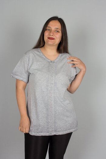 Truva XXL Plus Size Cotton Washed Front Stone Stripe Blouse B098