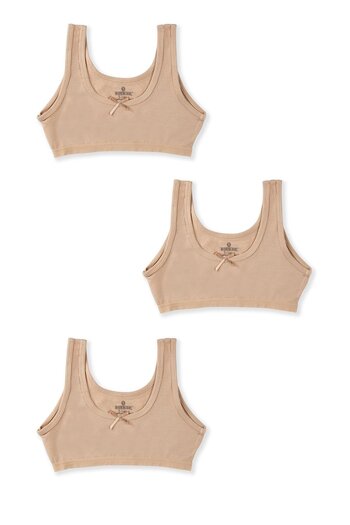 BAYKAR Girl's Cotton Thick Strap Half Undershirt with Ribbon Detail 3 Pack 4768 Skin Color