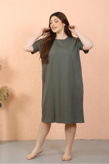 modaserdem Mdsrdm Women's Large Size Combed Cotton Short Sleeve Khaki Nightgown