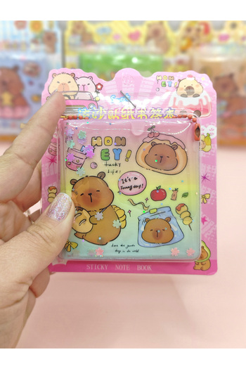 Limmy Sweet Capybara Sticker Notepad with Juicy Sequin Keychain 7.5X7.5 cm
