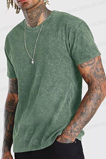 Millionaire Men's Petrol Green Regular Acid Washed T-Shirt with Tumbled Effect