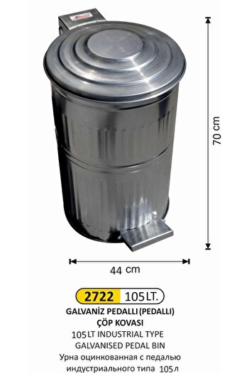 Arı Metal Galvanized Rubbish Bucket 10 No 105 Lt Vertical Pedal 44X70 cm