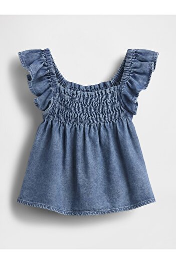 GAP Kız Bebek Mavi Denim Fırfırlı Bluz