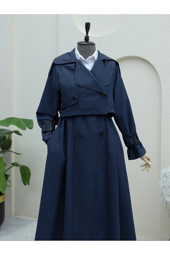 Modamorfo Psilished Bolero Trench Coat - Navy Belted Etyk