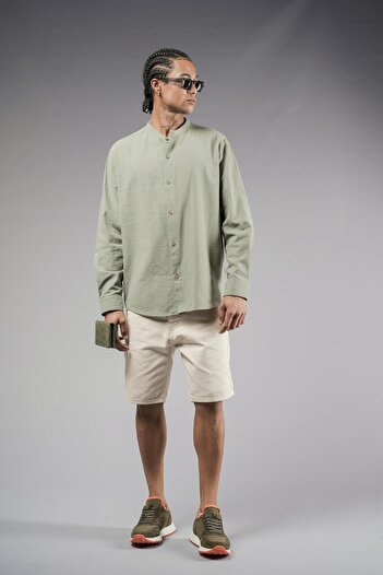 king brich Regular Fit Judge Collar Linen Shirt