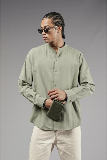 king brich Regular Fit Judge Collar Linen Shirt