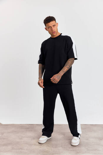 İLKCET MODA Men's Oversize Striped Top and Bottom Set