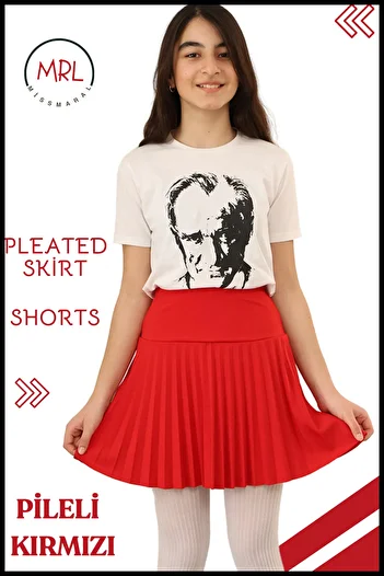 missmaral Girl Event Skirt - Red Pleated with High Waist Inner Shorts 4103
