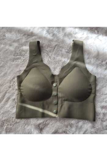 HS İÇ GİYİM Women's Wide Strap Openable Button Patterned Padded Unwired Unpadded Ribbed Striped Ghost Bra