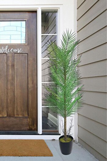 Nettenevime Yapay Ağaç Palmiye 155*50Cm 30Yaprak Areka Ağacı Siyah Saksıda Tek Gövdeli