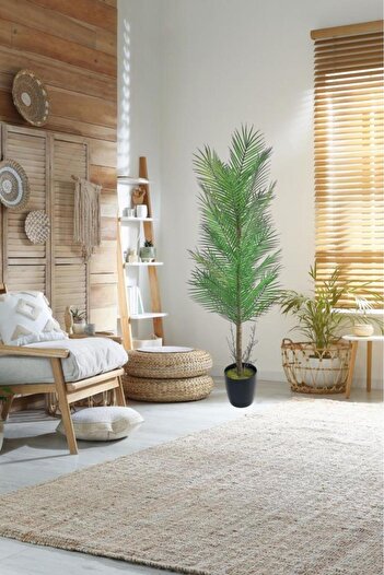 Nettenevime Yapay Ağaç Palmiye 155*50Cm 30Yaprak Areka Ağacı Siyah Saksıda Tek Gövdeli