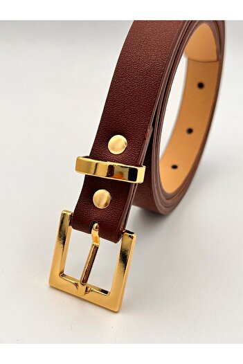 MODAM HİFA Claret Red 2 cm Blind Gold Buckle Women's Belt Trouser Belt Dress Belt Shirt Belt Coat Belt