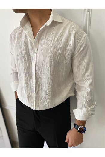 bonnline MODAL ΥΦΑΣΜΑ ΛΕΥΚΟ ΡΙΓΕ ΠΟΥΚΑΜΙΣΟ OVERSIZE