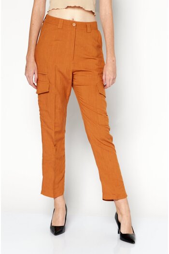 NA-KD Women Regular Fit Plain Cargo Pant, Brown