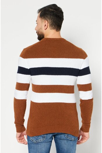Michael Kors Men Crew Neck Stripe Long Sleeves Sweatshirt, Brown