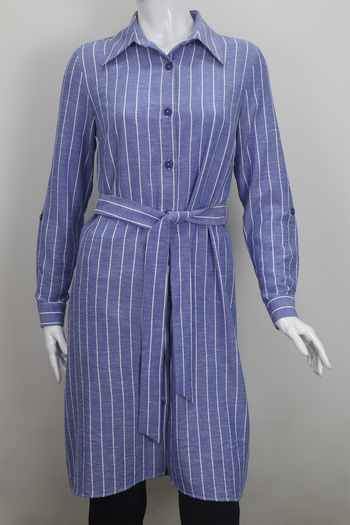 KLAPA Fistan Store Women's Dark Blue Striped Sports Cut Waist Scarf Comfortable Fit Summer Tunic