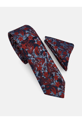 Milleniva Slim Floral Red Tie & Handkerchief