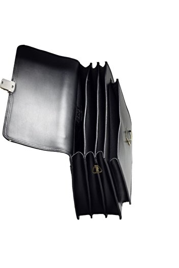 OEM Business Leather Briefcase with 3 Compartments, Black, Adjustable Shoulder Strap