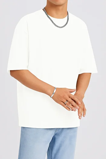 THE RULE Unisex Oversize 100% βαμβακερό φαρδύ κομμένο μαλακό με υφή Basic Crew λαιμόκοψη λευκό μπλουζάκι Rf0506