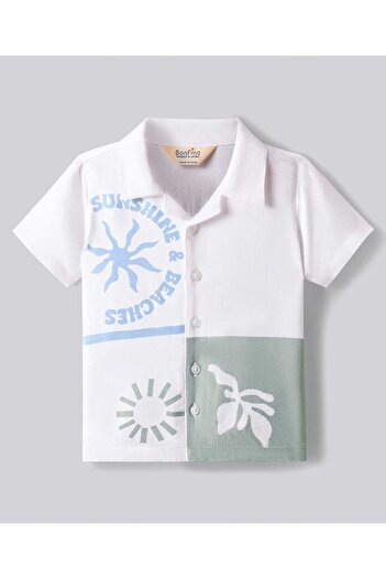 Bonfino Bonfino Oversized Shirt & Short Set with a Resort Placement Print - White