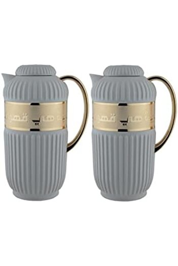 ALSAIF Coffee And Tea Vaccum Flask Set In Grey/gold / Leak-proof And Keeps Drinks Hot 1.0/0.7 Liter