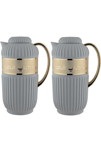 ALSAIF Coffee And Tea Vaccum Flask Set In Grey/gold / Leak-proof And Keeps Drinks Hot 1.0/0.7 Liter
