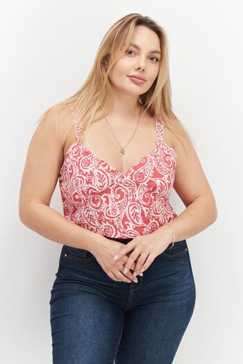 RVCA Women Sweetheart Neck Sleeveless Paisley Tank Top, Red