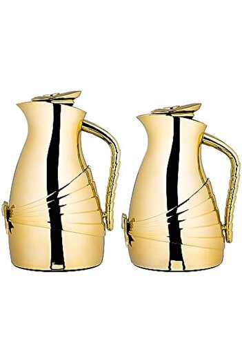 ALSAIF Coffee And Tea Vaccum Flask Set In Gold / Leak-proof And Keeps Drinks Hot 1.0/0.7 Liter