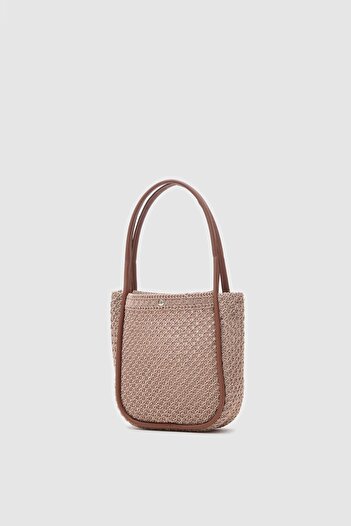 Shule Bags Palma Handmade Midi Ψάθινη Τσάντα ώμου Mink
