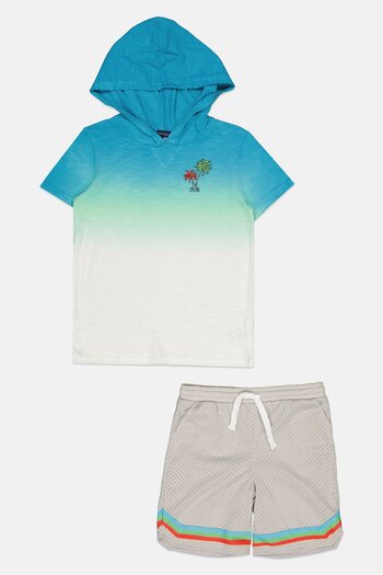 Andy & Evan Kids Boy 2 Pieces Hooded Ombre Long Sleeves T-shirt And Shorts Set, Blue