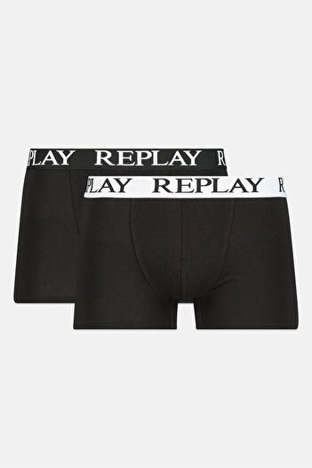 Replay Men 2 Pack Brand Logo Trunks, Black