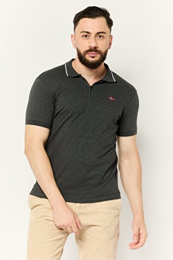 NORTHLAND Men Regular Fit Short Sleeve Embroidered Logo Polo Shirt, Washed Grey