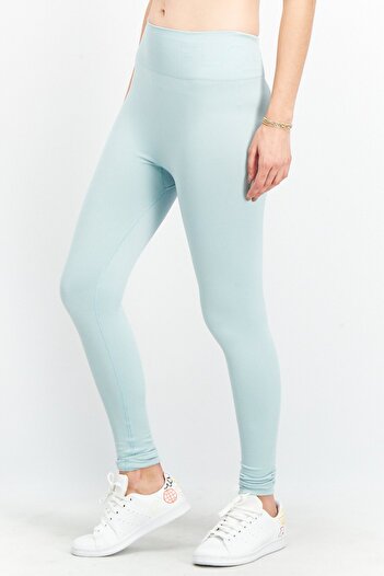 NA-KD Women High Waist Ribbed Tights, Sage Blue